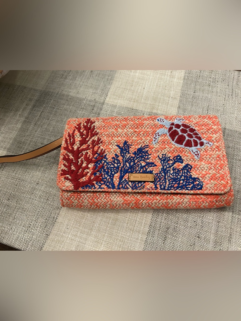 Vera Bradley Coral Embroidered Sea Life Fold-Over Clutch